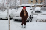 Tutu in front of the dual hatted 'Superban' after a 'little' snow fall